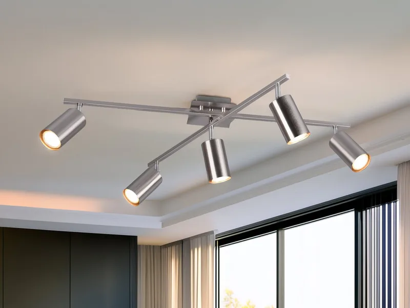 LED Deckenstrahler Arme & Spots schwenkbar, Breite 77,5cm, dimmbar, LED wechselbar, Warmweiß, große Deckenleuchte innen Esstisch-Lampe, Wohnzimmer inkl. GU10 LEDs von Trio in Silber – Produktfoto 2 von 5