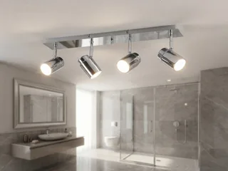 LED Deckenstrahler Badezimmer geeignet, Breite 52cm, dimmbar, LED wechselbar, Warmweiß, innen Bad-Lampe Decke, Strahler schwenkbar inkl. GU10 LED de Trio en Argent – photo produit 2 sur 5
