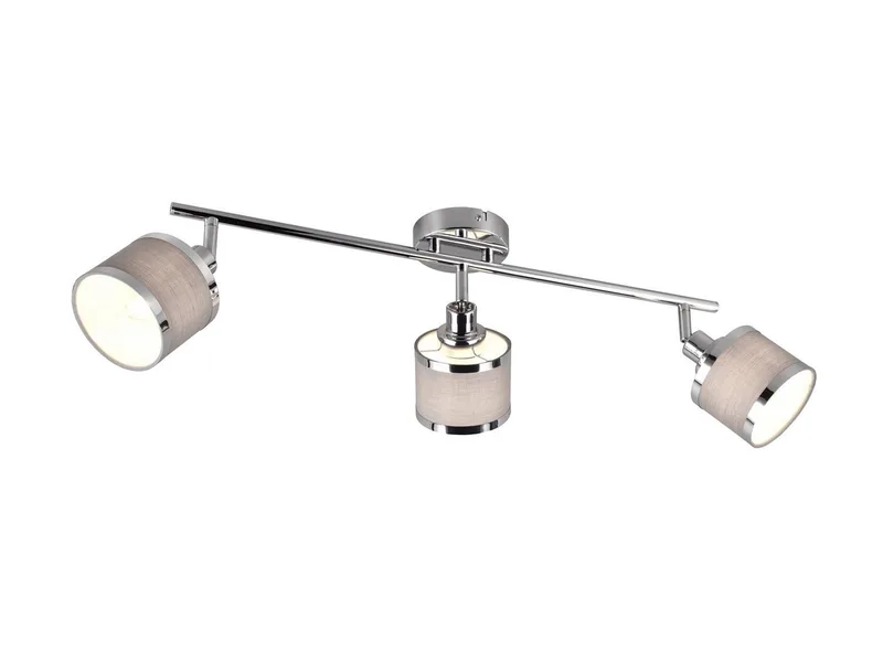 LED Deckenstrahler, Dimmfunktion, LED wechselbar, warmweiß, Deckenleuchte mit 3x Stoff Lampenschirm Grau für Treppenhaus B: 80cm fra Trio i Sølv – produktbillede