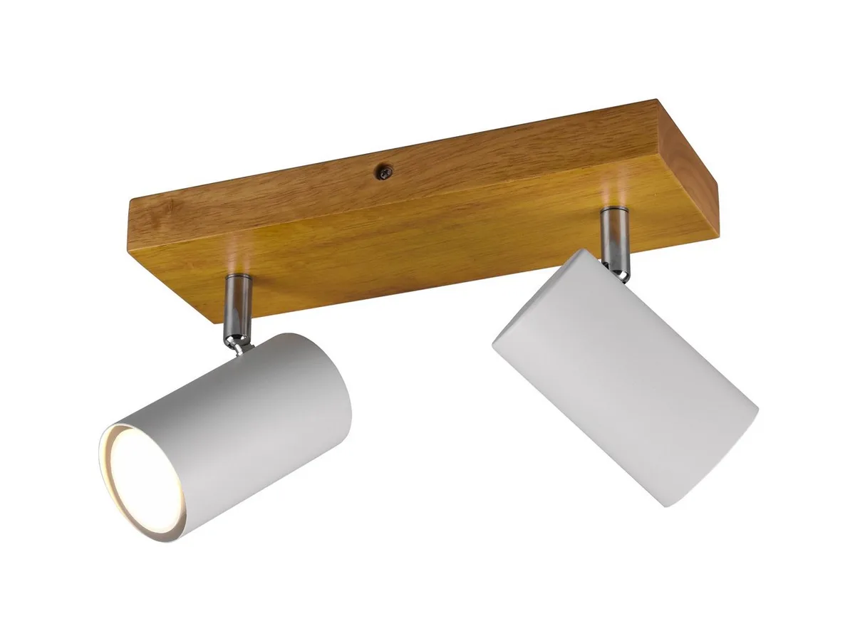 LED Deckenstrahler Spots schwenkbar inkl. GU10 LED, dimmbar, LED wechselbar, Warmweiß, Breite 26cm, innen Deckenleuchte mit Holz & 2x Strahler von Trio in Weiß – Produktfoto