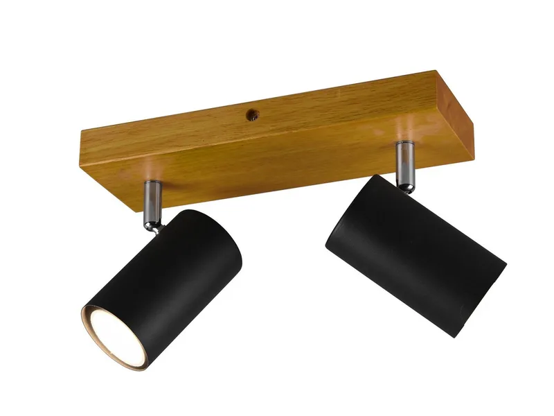 LED Deckenstrahler Spots schwenkbar inkl. GU10 LED, dimmbar, LED wechselbar, Warmweiß, Breite 26cm, innen Deckenleuchte mit Holz & 2x Strahler van Trio in Zwart – productfoto