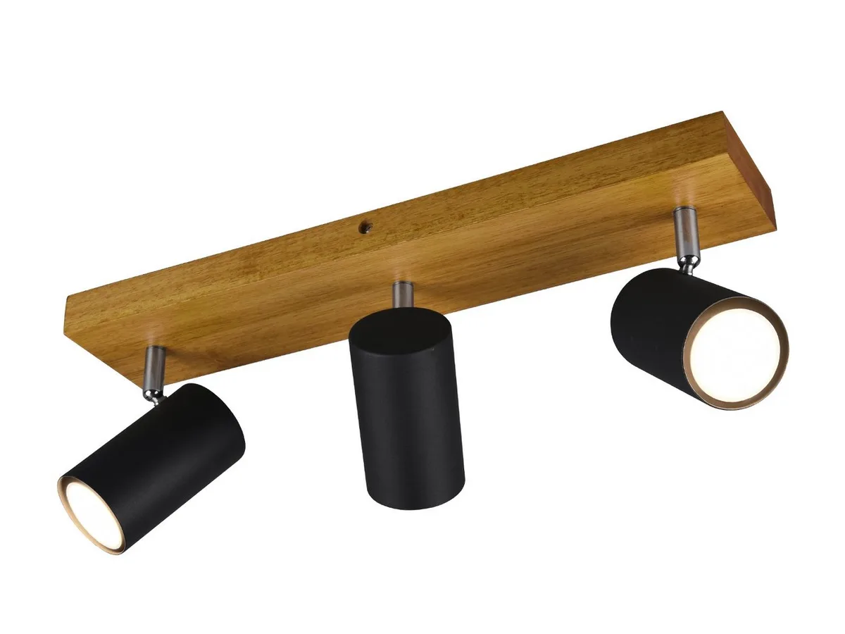 LED Deckenstrahler Spots schwenkbar inkl. GU10 LED, dimmbar, LED wechselbar, Warmweiß, Breite 44cm, innen Deckenleuchte mit Holz & 3x Strahler van Trio in Zwart – productfoto