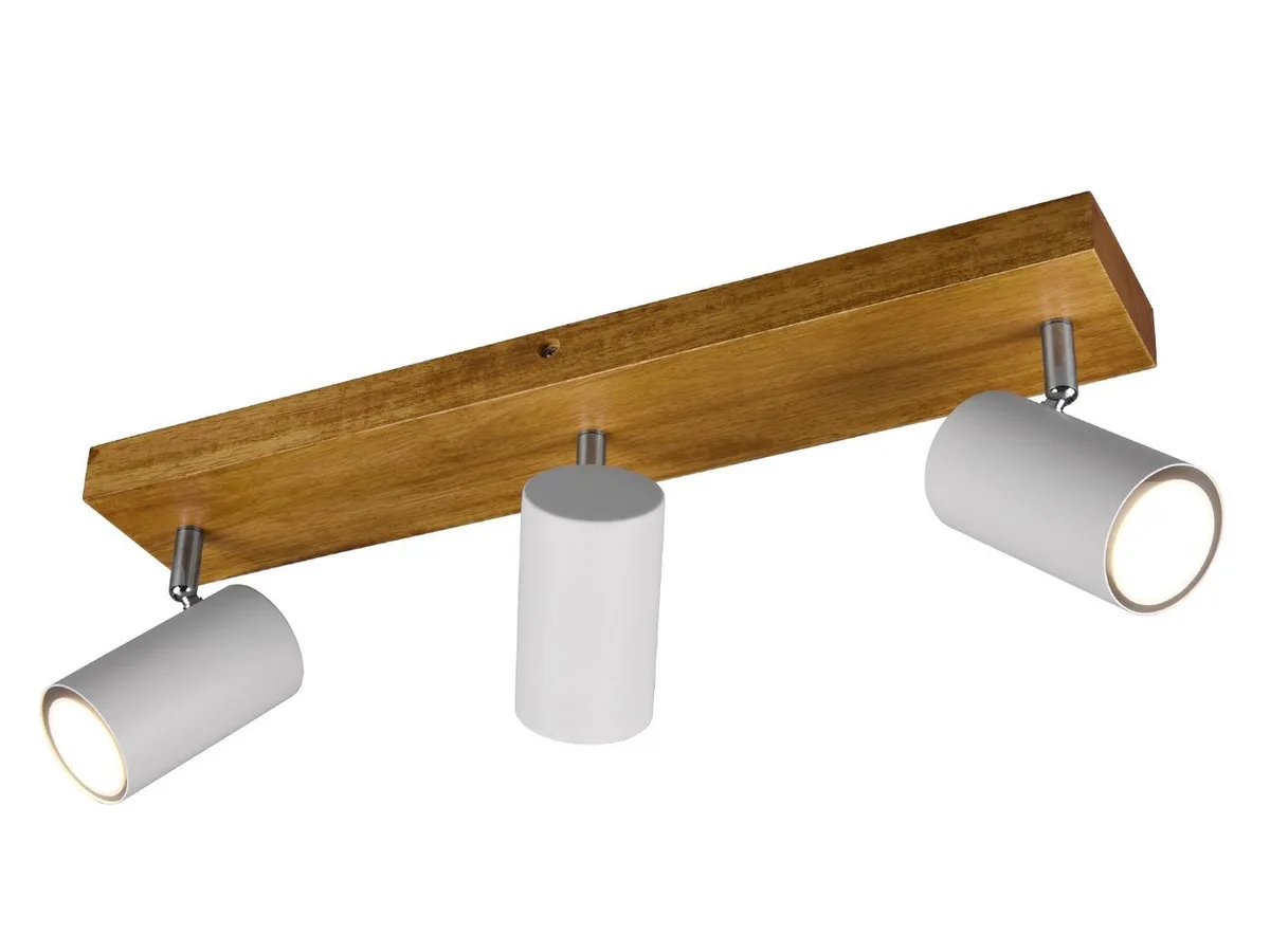 LED Deckenstrahler Spots schwenkbar inkl. GU10 LED, dimmbar, LED wechselbar, Warmweiß, Breite 44cm, innen Deckenleuchte mit Holz & 3x Strahler van Trio in Wit – productfoto