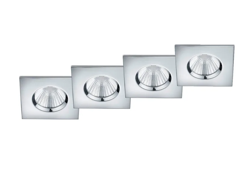 LED Einbaustrahler, Dimmfunktion, LED fest integriert, Warmweiß, 4er-SET Deckeneinbauleuchte, Badlampe Decke Dusche Silber 8 x 8cm IP65 de Trio en Argent – photo produit 1 sur 5