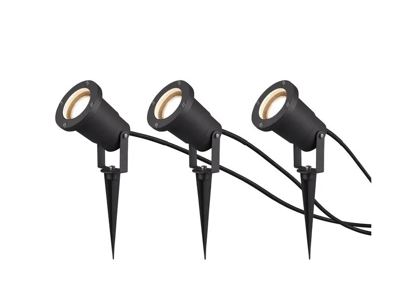 LED Gartenstrahler 3er SET mit Erdspieß, Kabel & Stecker, LED wechselbar, Warmweiß, Außen Baum-Strahler, Beetlampe zur Garten-Beleuchtung & Wegbeleuchtung fra Trio i Sort – produktbillede
