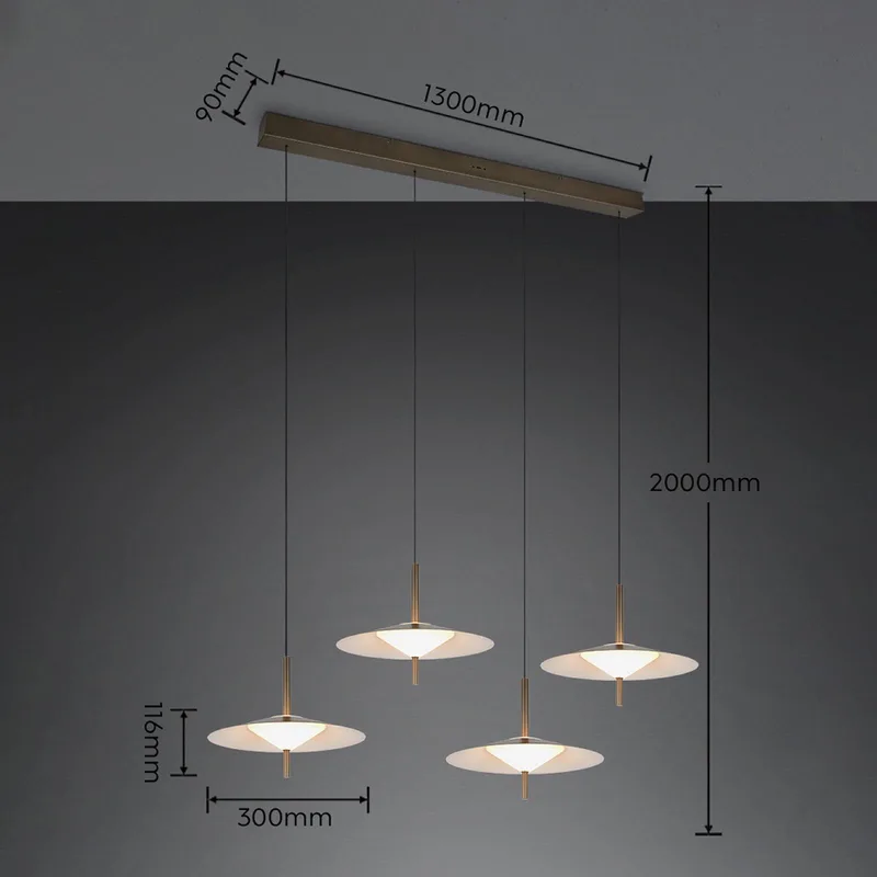 LED hanglamp Amalo, platinakleurig, lengte 146 cm, CCT, 4-lamps. van Trio in Platina – productfoto