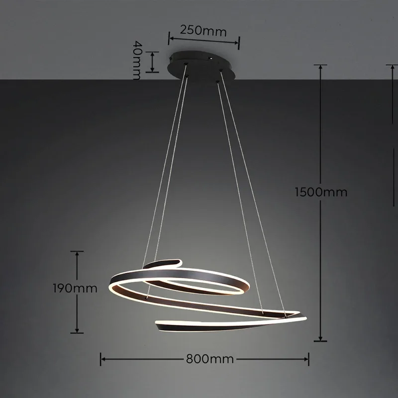 LED hanglamp Arlington, lengte 80 cm, metaal, CCT de Trio en Matzwart – photo produit