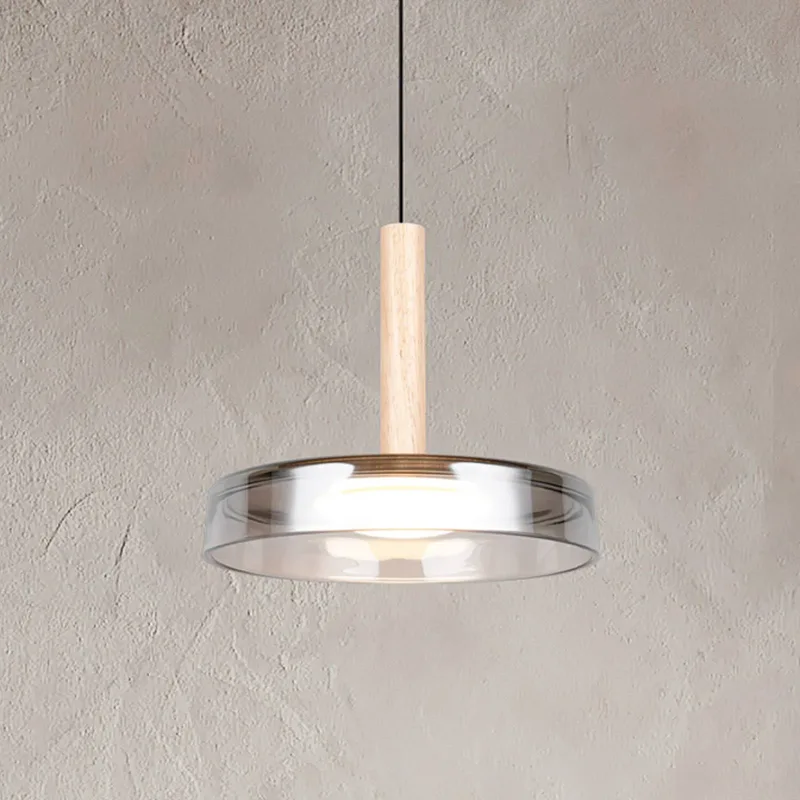LED hanglamp Celeste, chroom/hout, Ø 22 cm, glas, dimbaar fra Trio i Krom, Licht hout, Sort – produktbillede