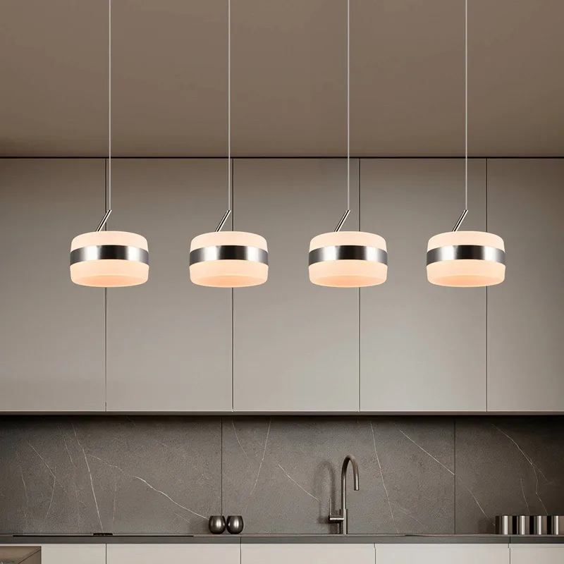 LED hanglamp Dios, nikkelkleurig, lengte 85 cm, CCT, 4-lamps. de Trio en Nikkel – photo produit