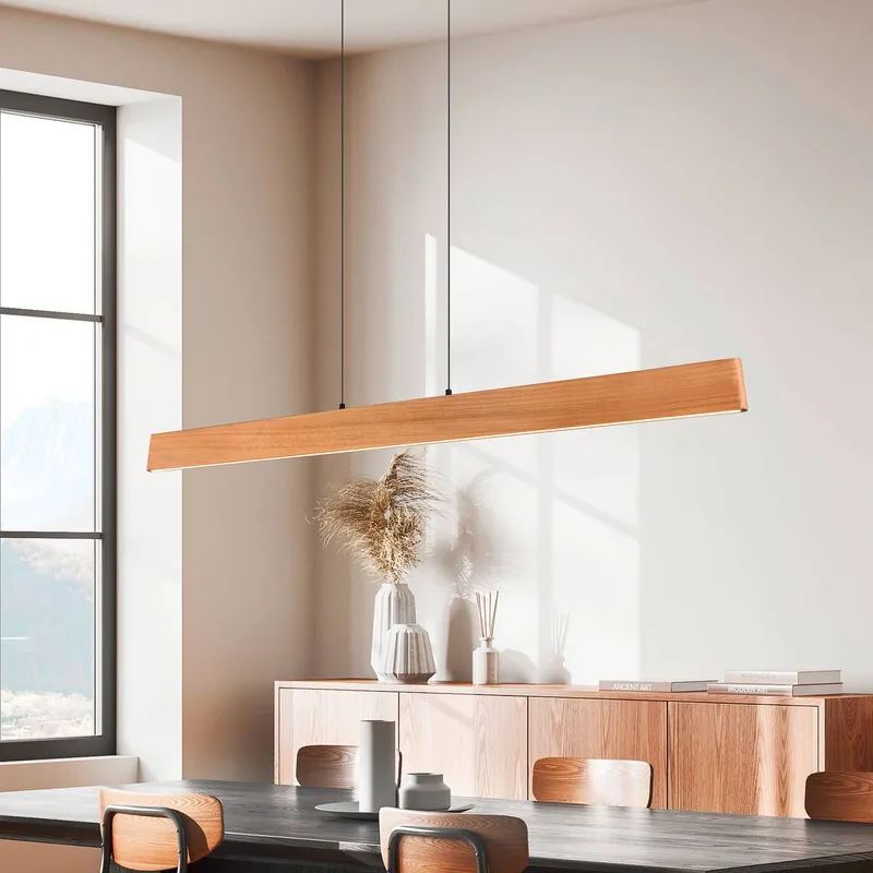 LED hanglamp Edgewood, lengte 150 cm, hout, CCT de Trio en Houtkleurig – photo produit