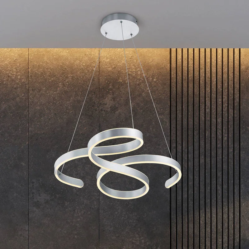 LED hanglamp Francis, aluminium geborsteld de Trio en Geborsteld aluminium – photo produit