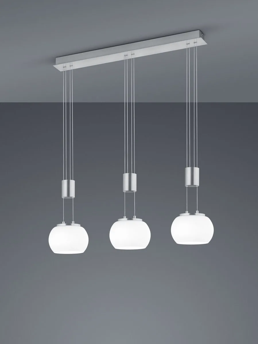 LED Hanglamp - Hangverlichting - 24W - 3-lichts - Warm Wit 3000K - Dimbaar - Rechthoek - Aluminium de Trio en Nikkel – photo produit
