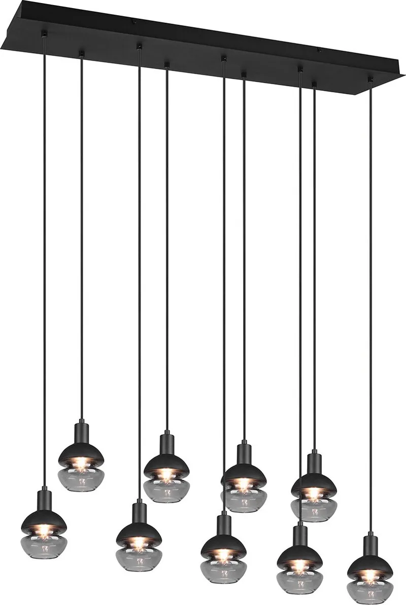 LED Hanglamp - Hangverlichting - E14 Fitting - 9-lichts - Rechthoek - Aluminium de Trio en Noir – photo produit