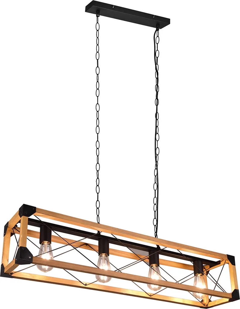 LED Hanglamp - Hangverlichting - E27 Fitting - 4-lichts - Rechthoek - Aluminium von Trio in Schwarz – Produktfoto