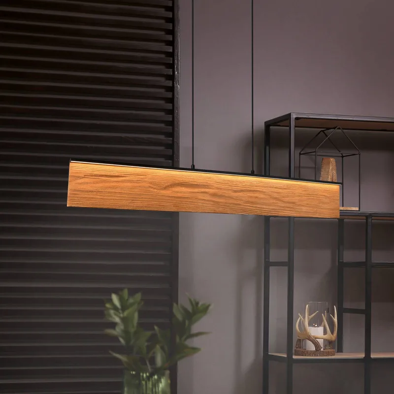 LED hanglamp Kalea, lengte 110 cm, houtkleurig, hout de Trio en Houtkleurig, Noir – photo produit