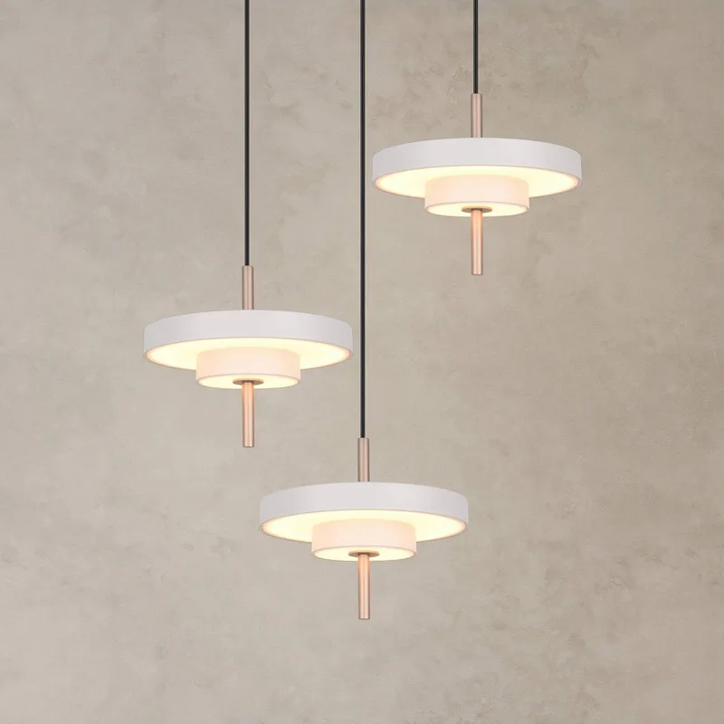 LED hanglamp Keaton, lichtgrijs, Ø 45 cm, metaal, CCT 3-lamps de Trio en Gris clair, Blanc – photo produit