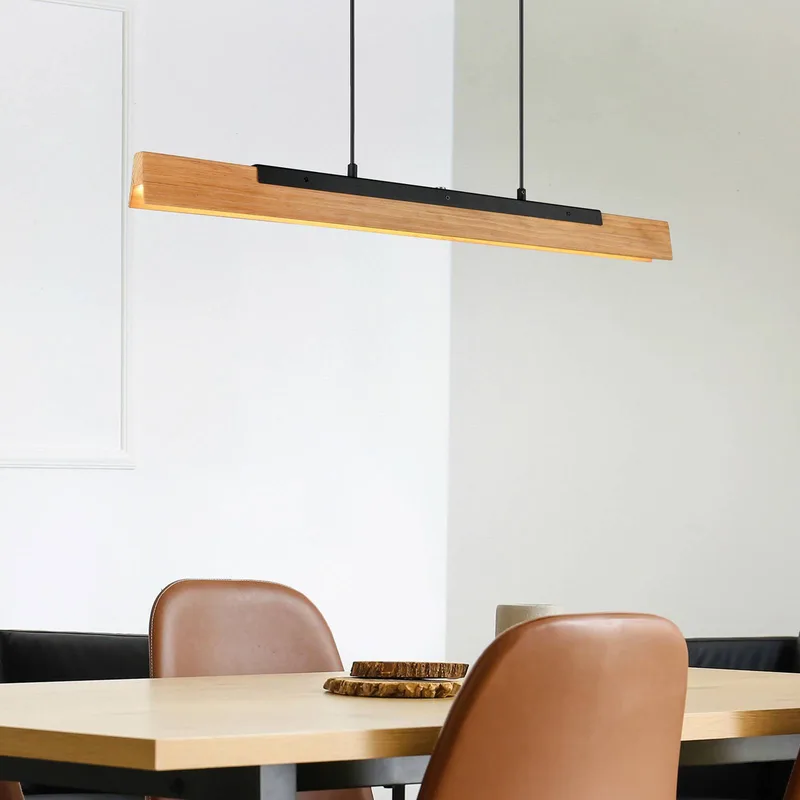 LED hanglamp Kerala met sensordimmer van Trio in Matzwart, Licht hout – productfoto