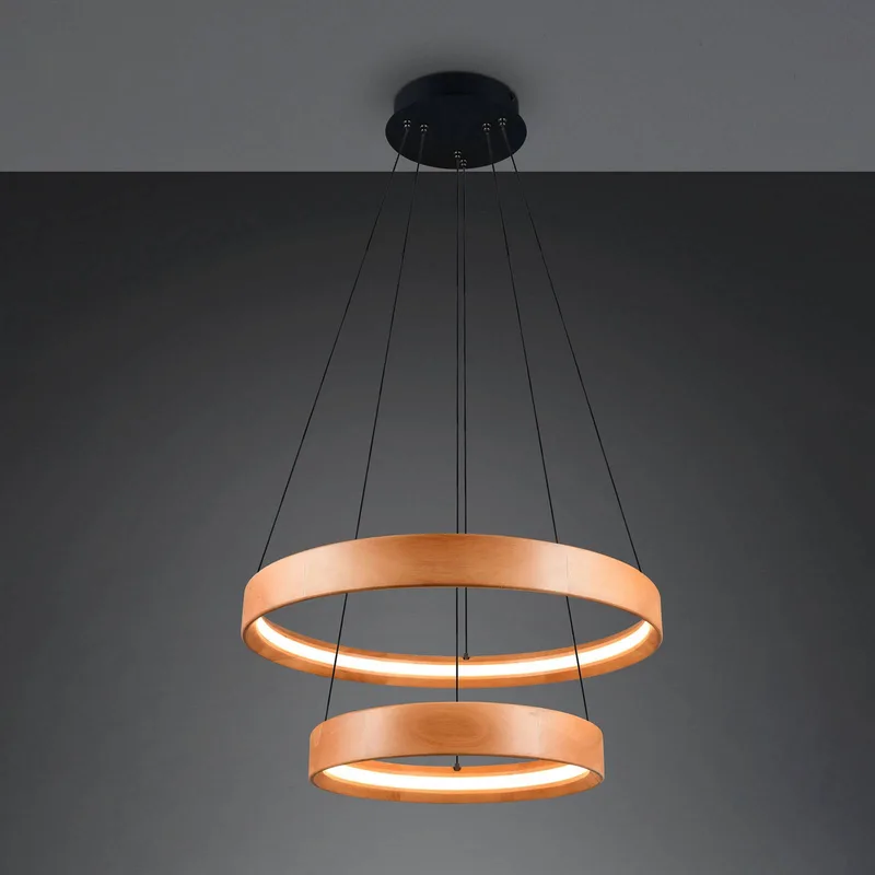 LED hanglamp Lynwood, Ø 60 cm, hout, 2-lamps. de Trio en Houtkleurig – photo produit