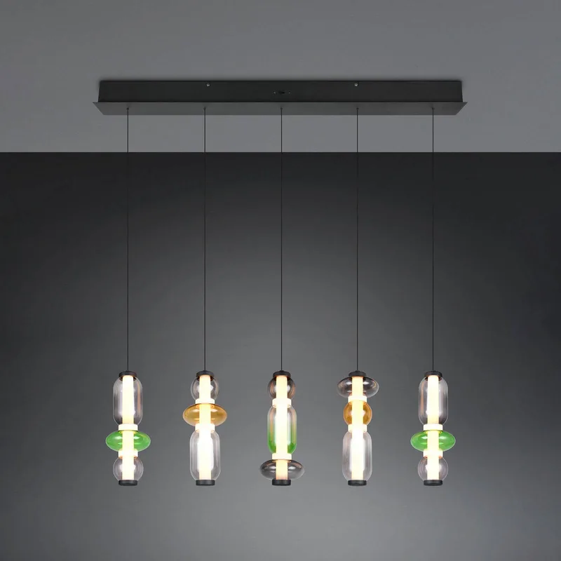 LED hanglamp Minerva, lengte 100 cm, kleurrijk, glas, CCT dimbaar de Trio en Kleurrijk, Noir – photo produit
