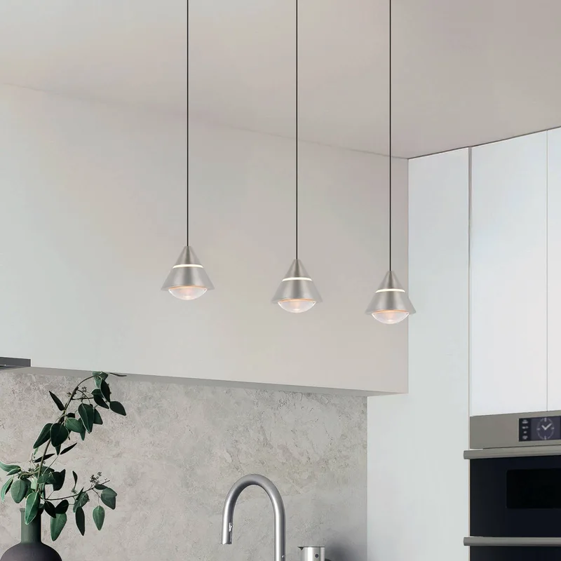 LED hanglamp Romeo lengte 55 cm nikkelkleurig metaal 3-lamps. de Trio en Nikkel – photo produit