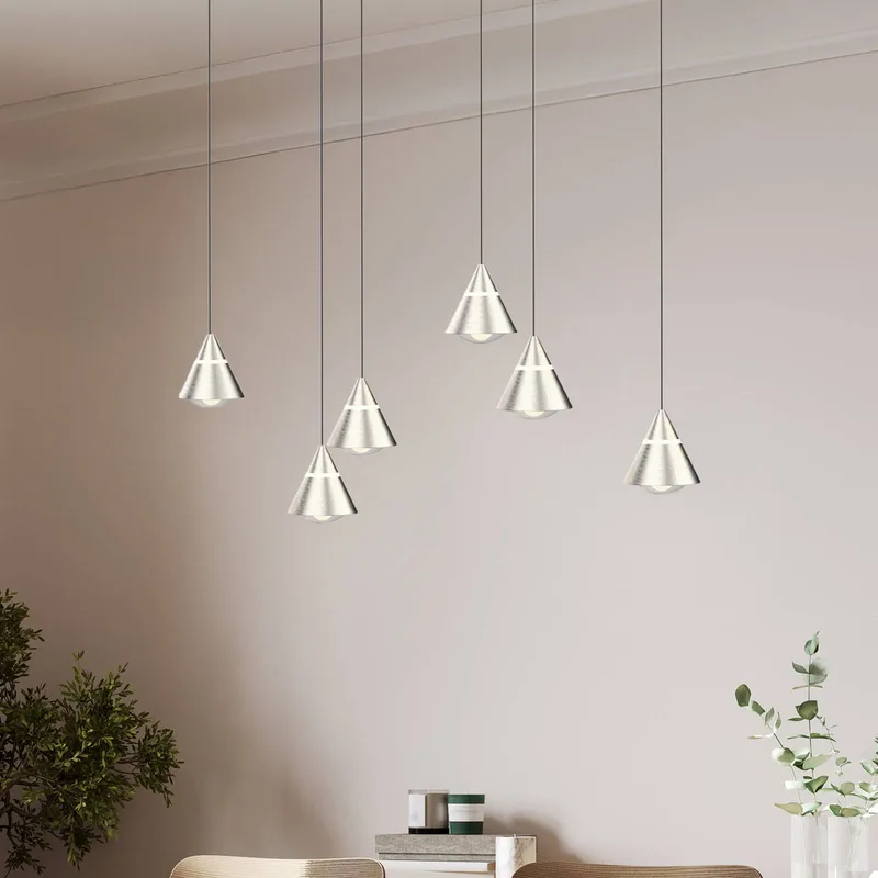 LED hanglamp Romeo, lengte 75 cm, nikkelkleurig metaal, 6-lamps. de Trio en Nikkel – photo produit