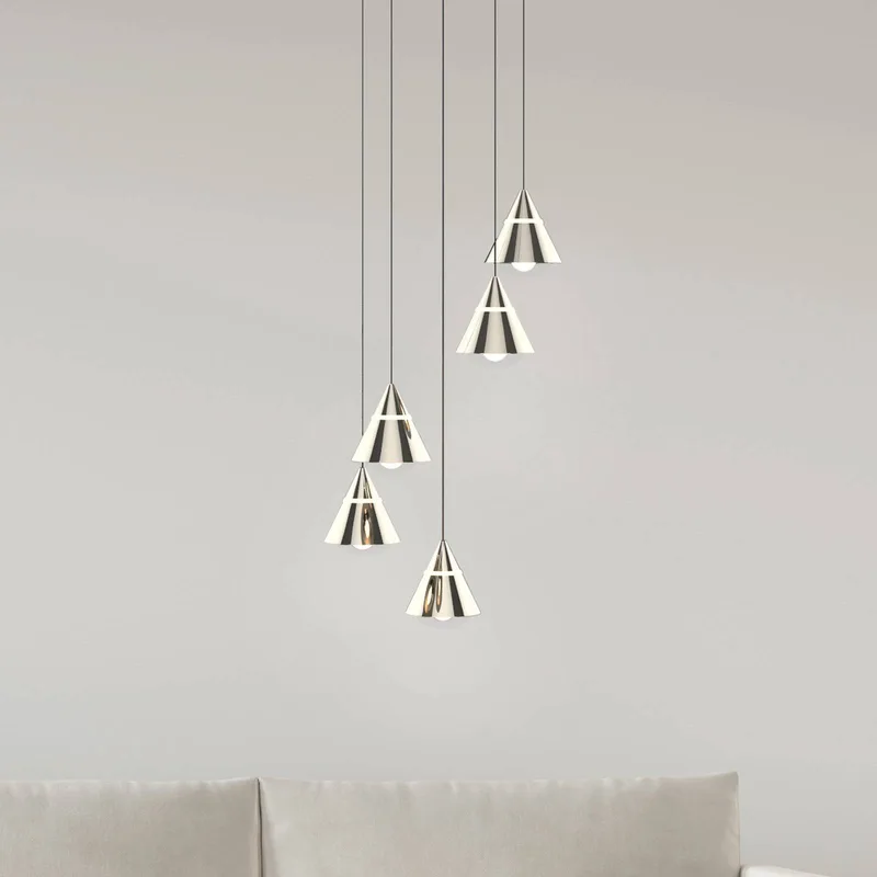 LED hanglamp Romeo, Ø 28 cm, nikkelkleurig, metaal, 5-lamps. de Trio en Nikkel – photo produit
