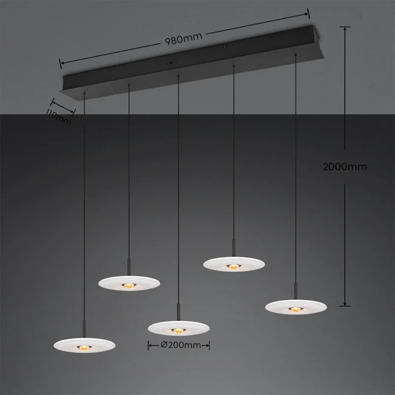 LED hanglamp Sirena, lengte 104 cm, glas, CCT, 5-lamps. von Trio in Weiß – Produktfoto