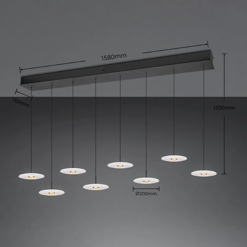 LED hanglamp Sirena, lengte 167 cm, glas, CCT, 8-lamps. de Trio en Blanc – photo produit