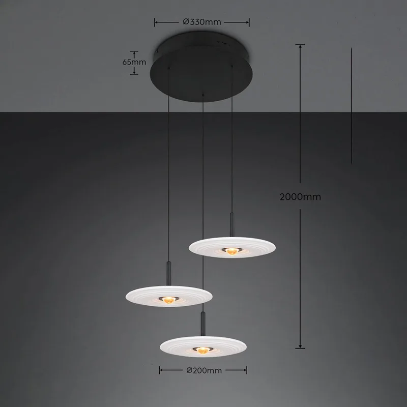 LED hanglamp Sirena, Ø 41 cm, glas, 3-lamps de Trio en Blanc – photo produit