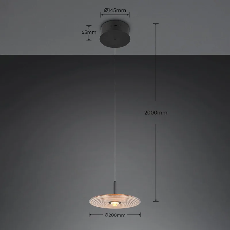 LED hanglamp Sirena, zwart/amber Ø 20 cm, glas, CCT de Trio en Noir, Amber – photo produit