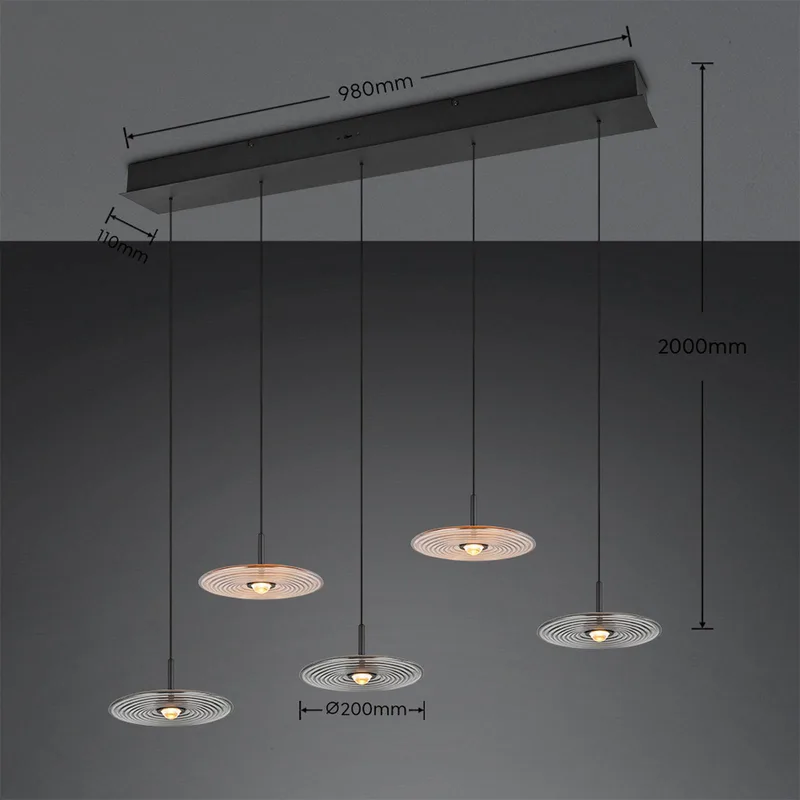 LED-Hängelampe Sirena schwarz/amber/rauch 104 cm Glas 5-flg. von Trio in Schwarz, Amber – Produktfoto
