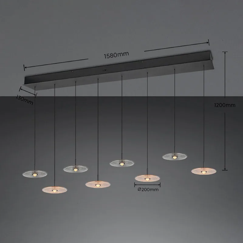 LED hanglamp Sirena zwart/amber/rookkleurig 167 cm glas 8-lamps de Trio en Noir, Amber – photo produit