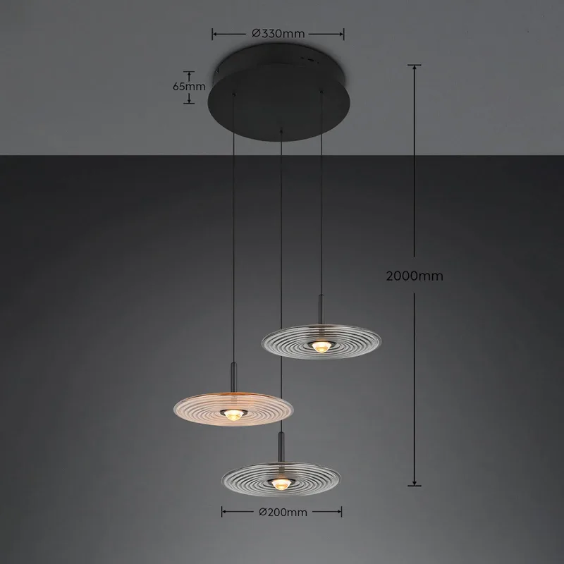 LED hanglamp Sirena zwart/amber/rookkleurig Ø 41 cm glas, 3-lamps van Trio in Zwart, Amber – productfoto