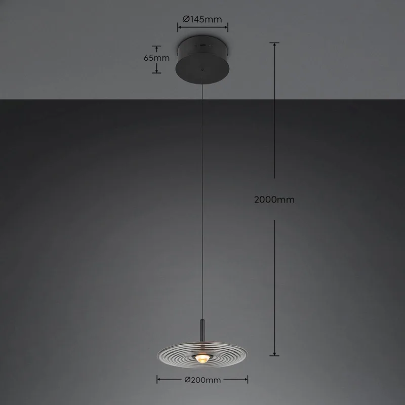 LED hanglamp Sirena, zwart/rookgrijs, Ø 20 cm, glas, CCT de Trio en Noir, Rookgrijs – photo produit