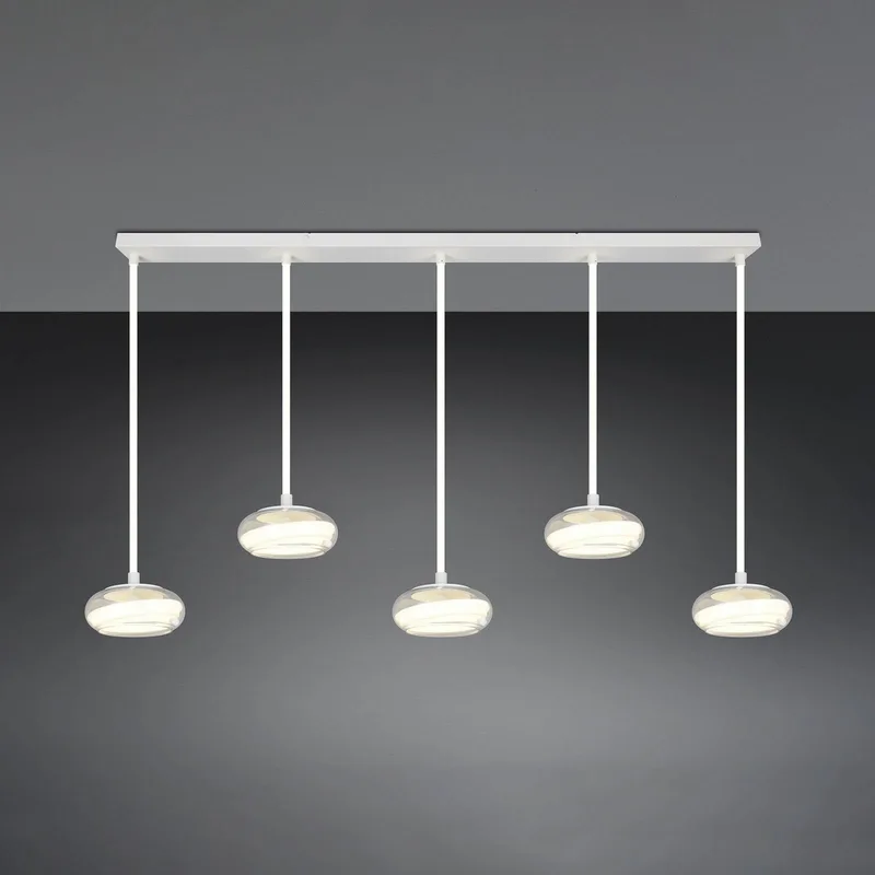 LED hanglamp Tarsia, mat wit, lengte 161 cm, glas, 5-lamps. fra Trio i Wit mat – produktbillede