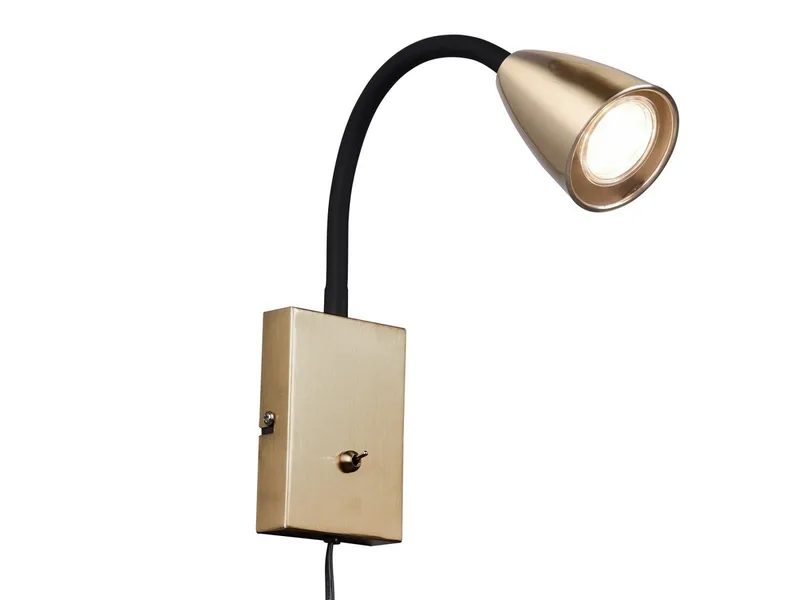 LED Leselampe mit Schalter und Stecker, Höhe 23,5cm, Dimmfunktion, LED wechselbar, Warmweiß, innen Wand-Leuchte mit Kabel, Nachttischlampe & Bett-Lampe zum Lesen de Trio en Or – photo produit