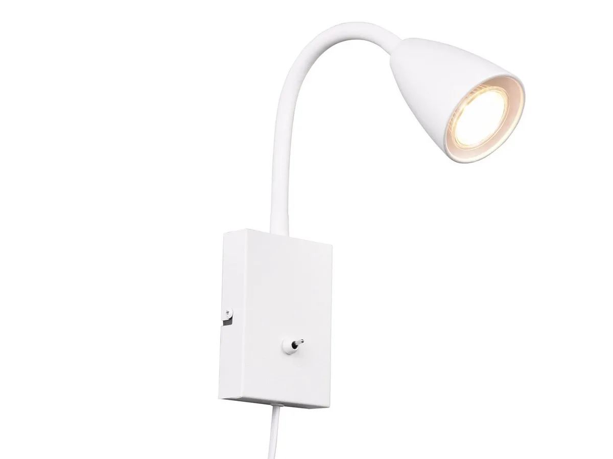 LED Leselampe mit Schalter und Stecker, Höhe 23,5cm, Dimmfunktion, LED wechselbar, Warmweiß, innen Wand-Leuchte mit Kabel, Nachttischlampe & Bett-Lampe zum Lesen de Trio en Blanc – photo produit