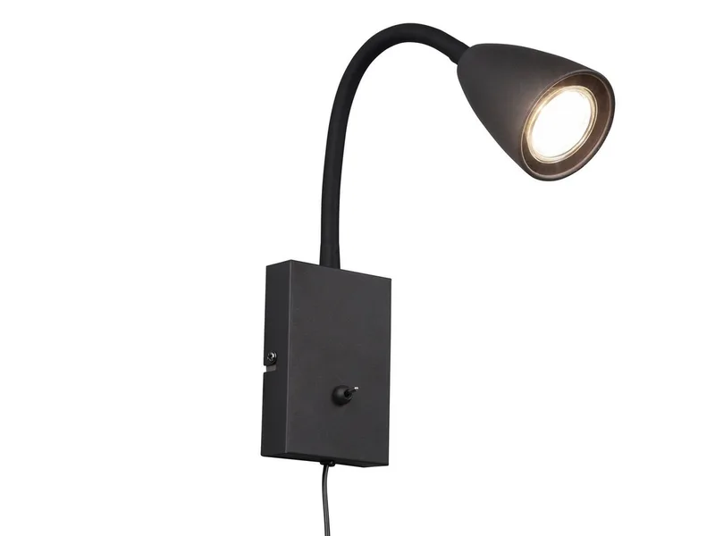 LED Leselampe mit Schalter und Stecker, Höhe 23,5cm, Dimmfunktion, LED wechselbar, Warmweiß, innen Wand-Leuchte mit Kabel, Nachttischlampe & Bett-Lampe zum Lesen von Trio in Schwarz – Produktfoto