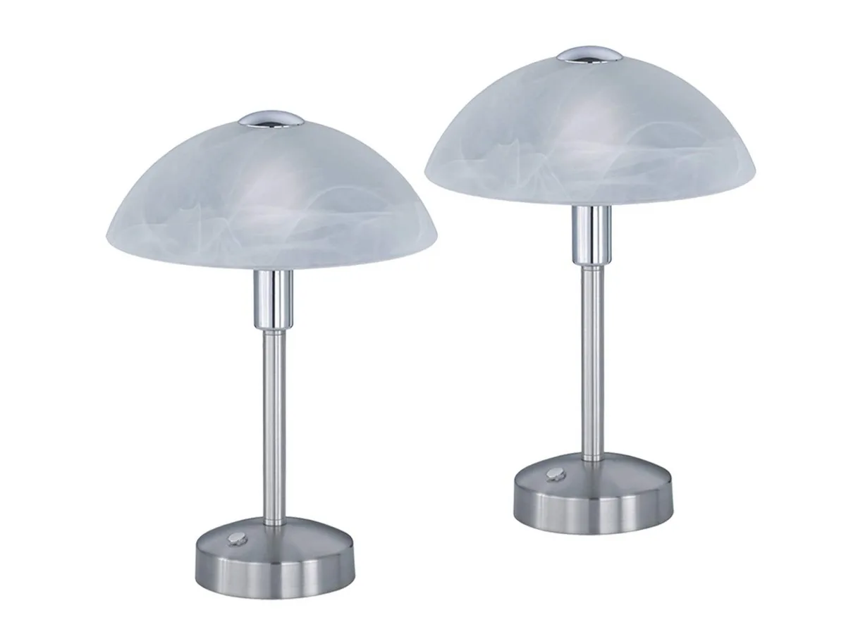 LED Nachttischlampe, Dimmfunktion, LED fest integriert, Warmweiß, 2er SET, klein-e Pilzlampe im Bauhaus-stil mit Glas-schirm, Höhe 30cm de Trio en Argent – photo produit