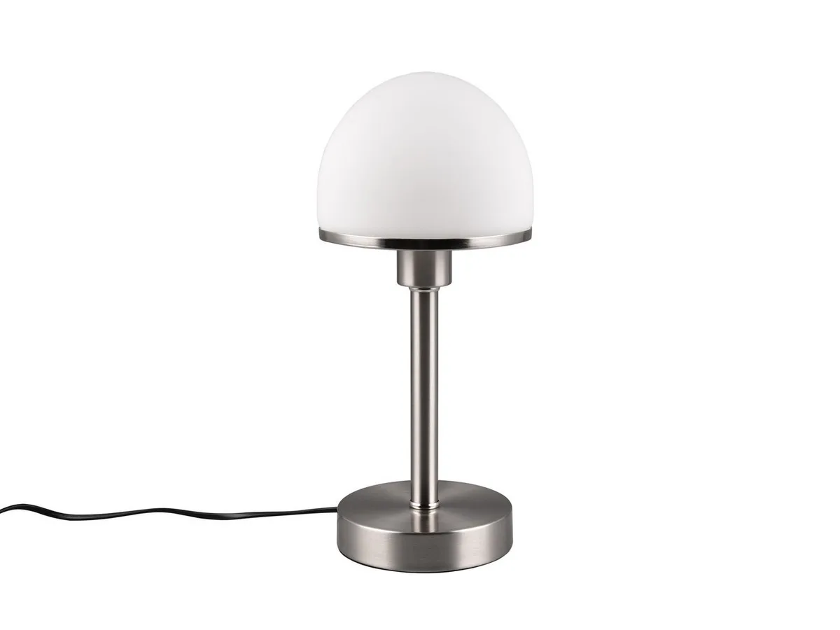 LED Nachttischlampe, Dimmfunktion, LED wechselbar, Nachttisch-lampe dimmbar Touch Fensterbank Glas Lampenschirm Höhe 39cm von Trio in Silber – Produktfoto