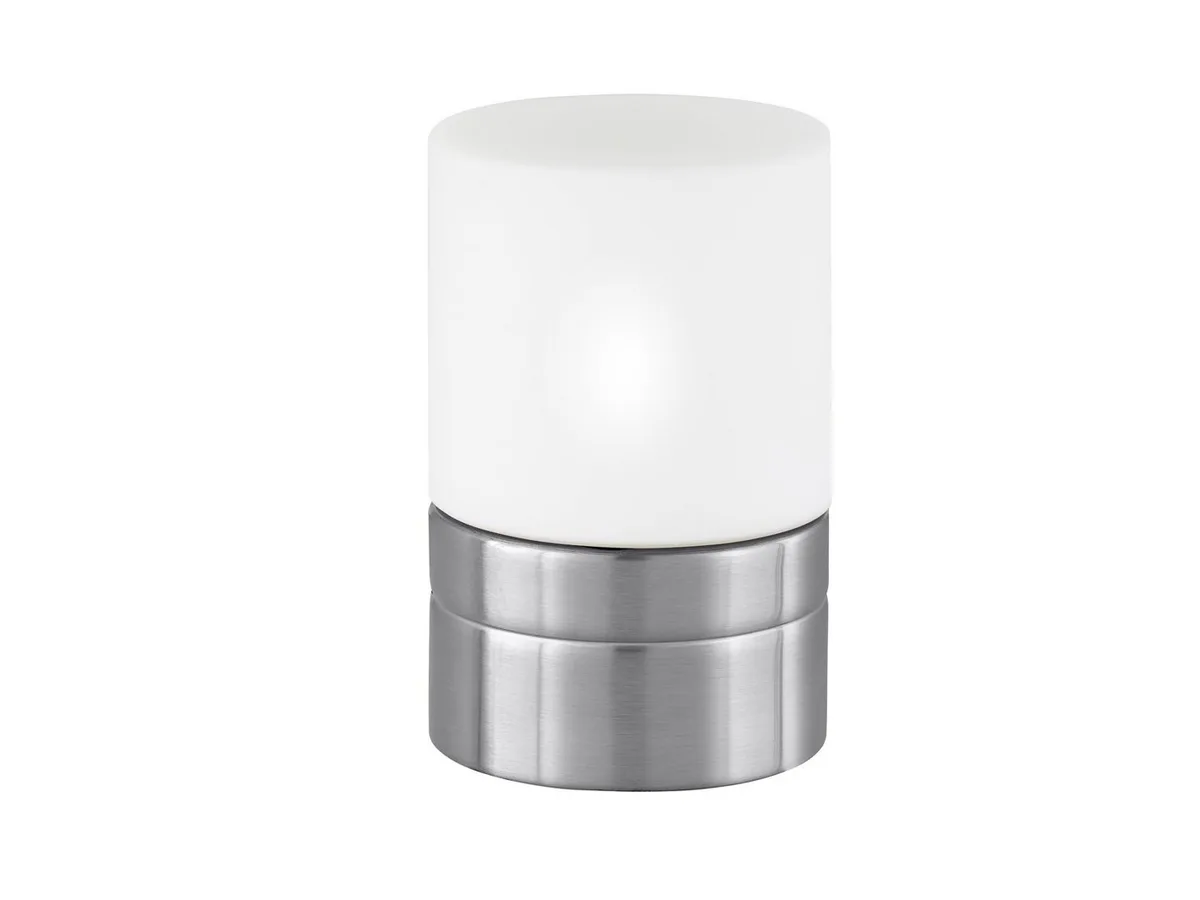 LED Nachttischlampe, Dimmfunktion, LED wechselbar, per touch in 3 Stufen dimmbar, warmweiß, kleine Leuchte mit Glasschirm für Nachtschrank & Fensterbank Höhe 15cm by Trio in Silver – product photo