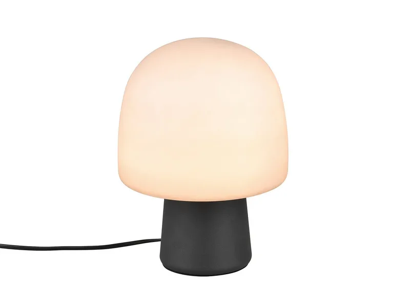 LED Nachttischlampe, Dimmfunktion, LED wechselbar, Warmweiß, kleine coole Pilzlampe für Fensterbank mit Glasschirm, Höhe 27cm de Trio en Noir – photo produit