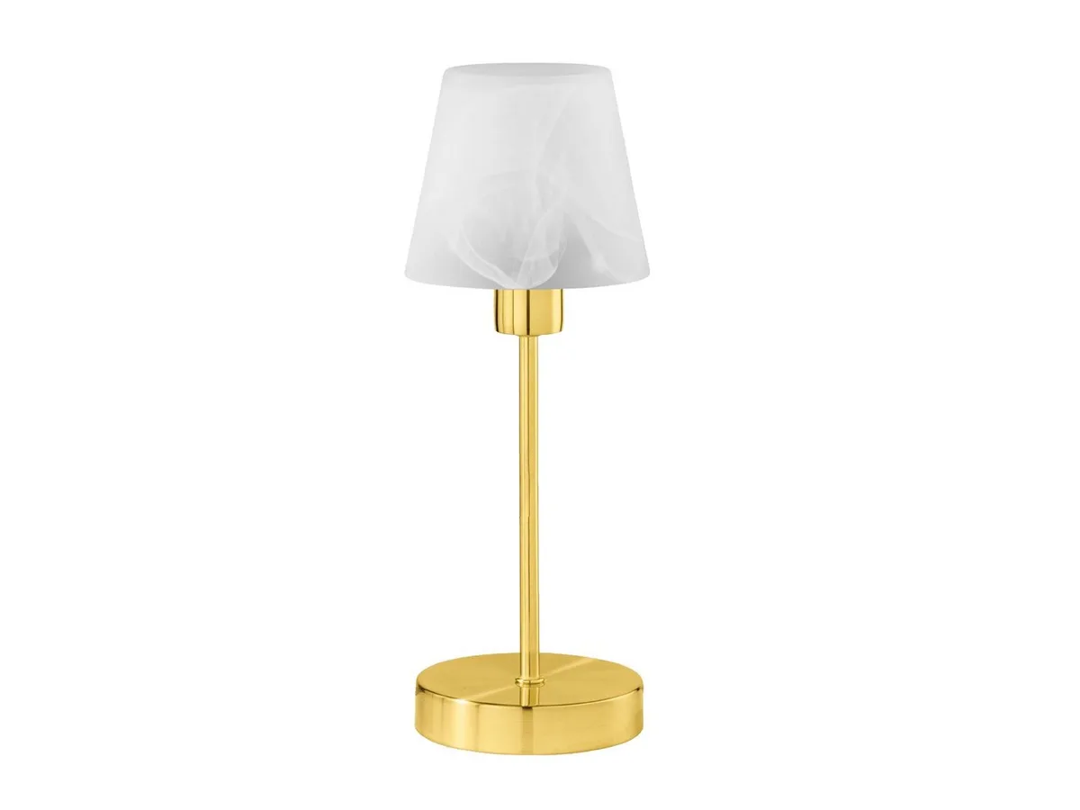 LED Nachttischlampe, Dimmfunktion, LED wechselbar, Warmweiß, Klassiker Retro Lampen-schirm Glas mit Touch-dimmer gold-en, Höhe 32cm de Trio en Or – photo produit