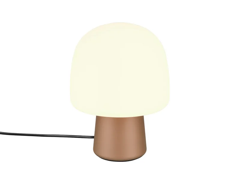 LED Nachttischlampe, Dimmfunktion, LED wechselbar, Warmweiß, kleine coole Pilzlampe für Fensterbank mit Glasschirm, Höhe 27cm fra Trio i Brun – produktbillede