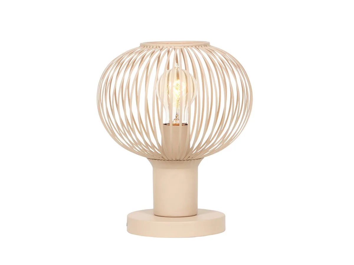 LED Nachttischlampe, Dimmfunktion, LED wechselbar, Warmweiß, kleine Industrial Lampe für Fensterbank mit Gitter Kugel, Höhe 28cm de Trio en Beige – photo produit