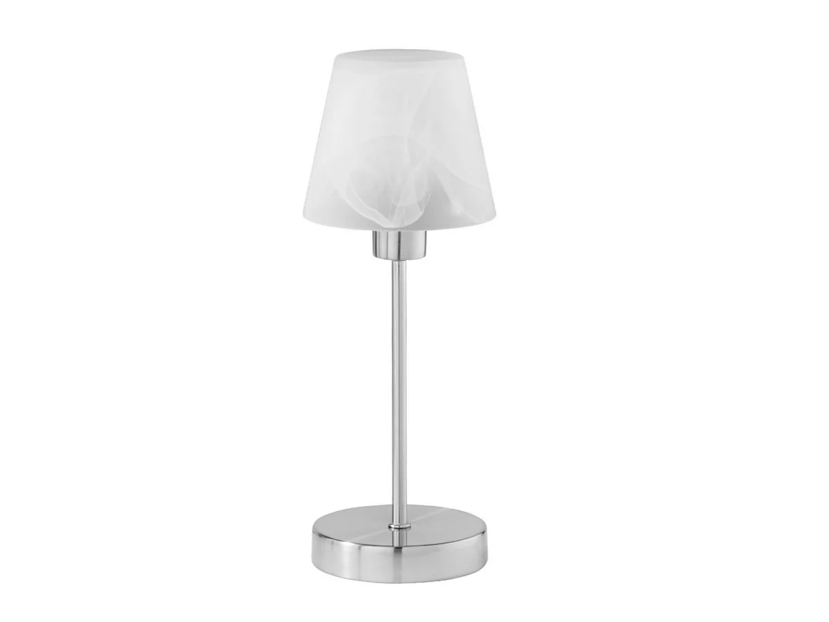 LED Nachttischlampe, Dimmfunktion, LED wechselbar, Warmweiß, Nachttischlampe Touch dimmbar Bauhaus Fensterlampe Glasschirm, H 32cm von Trio in Silber – Produktfoto