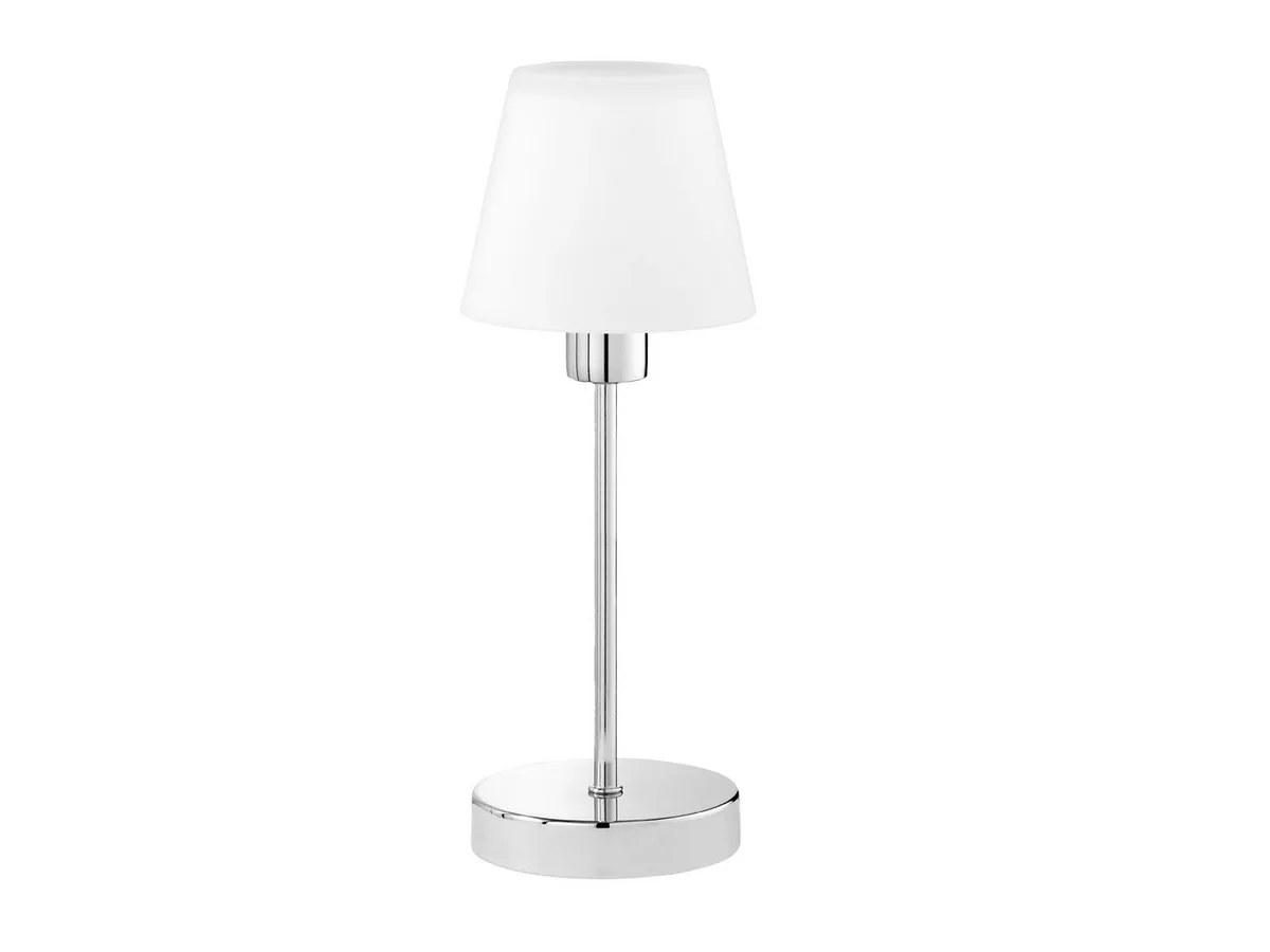 LED Nachttischlampe, Dimmfunktion, LED wechselbar, Warmweiß, Nachttisch-lampe Touch dimmbar Bauhaus Lampenschirm-e Glas, Höhe 32cm von Trio in Silber – Produktfoto
