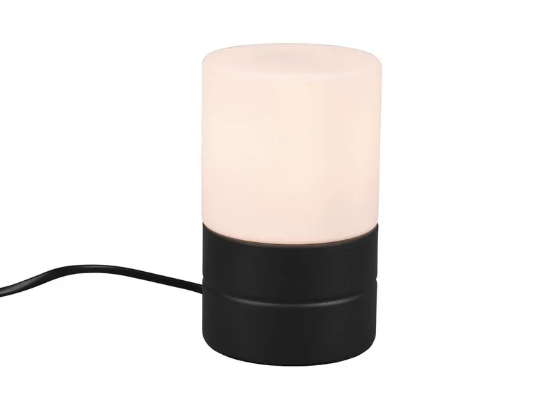 LED Nachttischlampe, Dimmfunktion, LED wechselbar, warmweiß, per touch in 3 Stufen dimmbar, kleine Leuchte mit Glasschirm für Nachtschrank & Fensterbank Höhe 15cm von Trio in Schwarz – Produktfoto