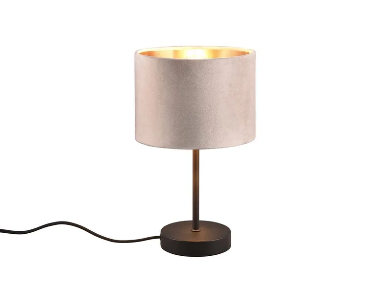 LED Nachttischlampe mit Samt-Schirm Beige Gold, Höhe 33cm, dimmbar, LED wechselbar, Warmweiß, Design-Klassiker Tischlampe Wohnzimmer & Schlafzimmer inkl. E27 LED de Trio en Beige, Marron – photo produit