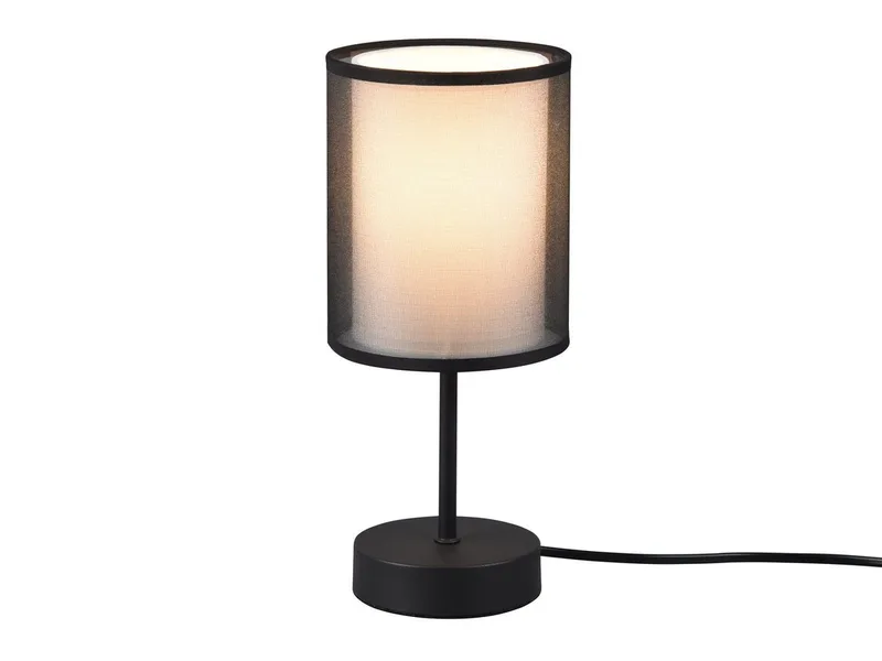 LED Nachttischlampe mit Stoffschirm & E14 LED, Höhe 28cm, dimmbar, LED wechselbar, Warmweiß, kleine Tischlampe, Organza Lampenschirm, Tischleuchte Fensterbank de Trio en Noir, Blanc – photo produit